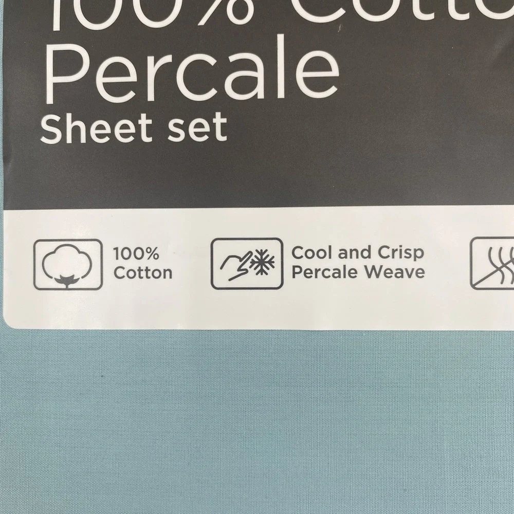 Home Expressions Sheet Set FULL Cameo Blue Cool Crisp 100% Cotton Percale